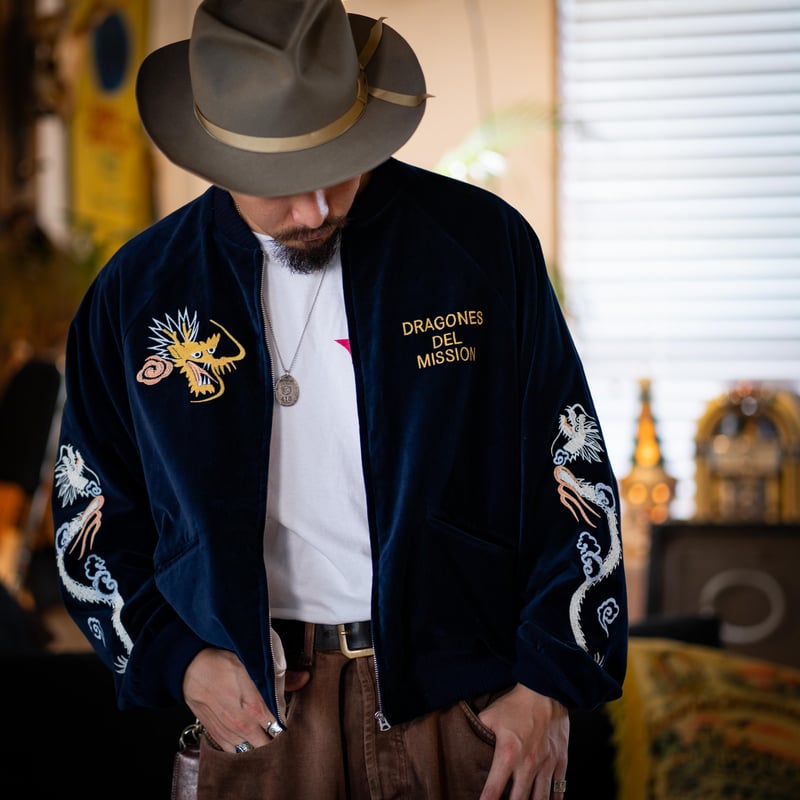 Navy】DRAGONES DEL MISSION Velveteen Jacket | N