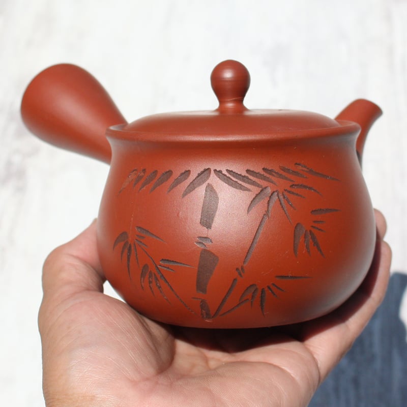 常滑焼 富仙窯 朱泥袋型竹彫急須 ステンレスアミ 日本製 | とことこパーク