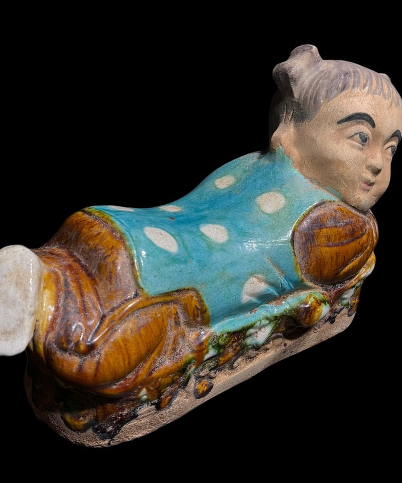 人物像 置物 陶器製 中国美術 オブジェ 枕 彫刻 民芸 工芸品 中国 唐物