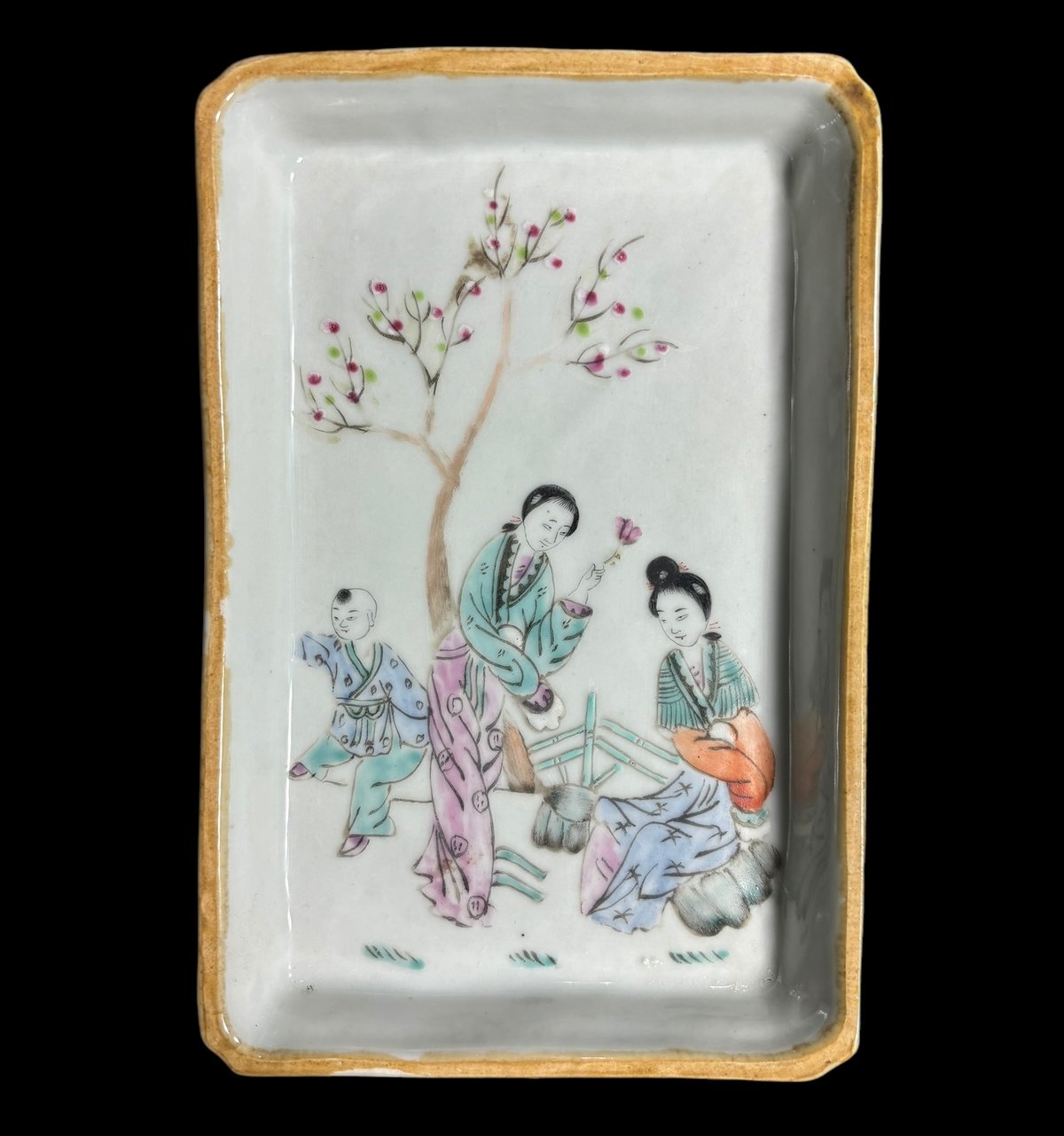 中国美術 美人 粉彩人物絵 清時代 中国雑貨 陶板 磁板 食器 インテリア