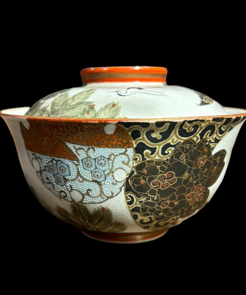 九谷焼 色絵 金彩 蓋付き お椀 [鶴草紋柄] 九谷 谷口 丼 蓋付き丼 ご飯