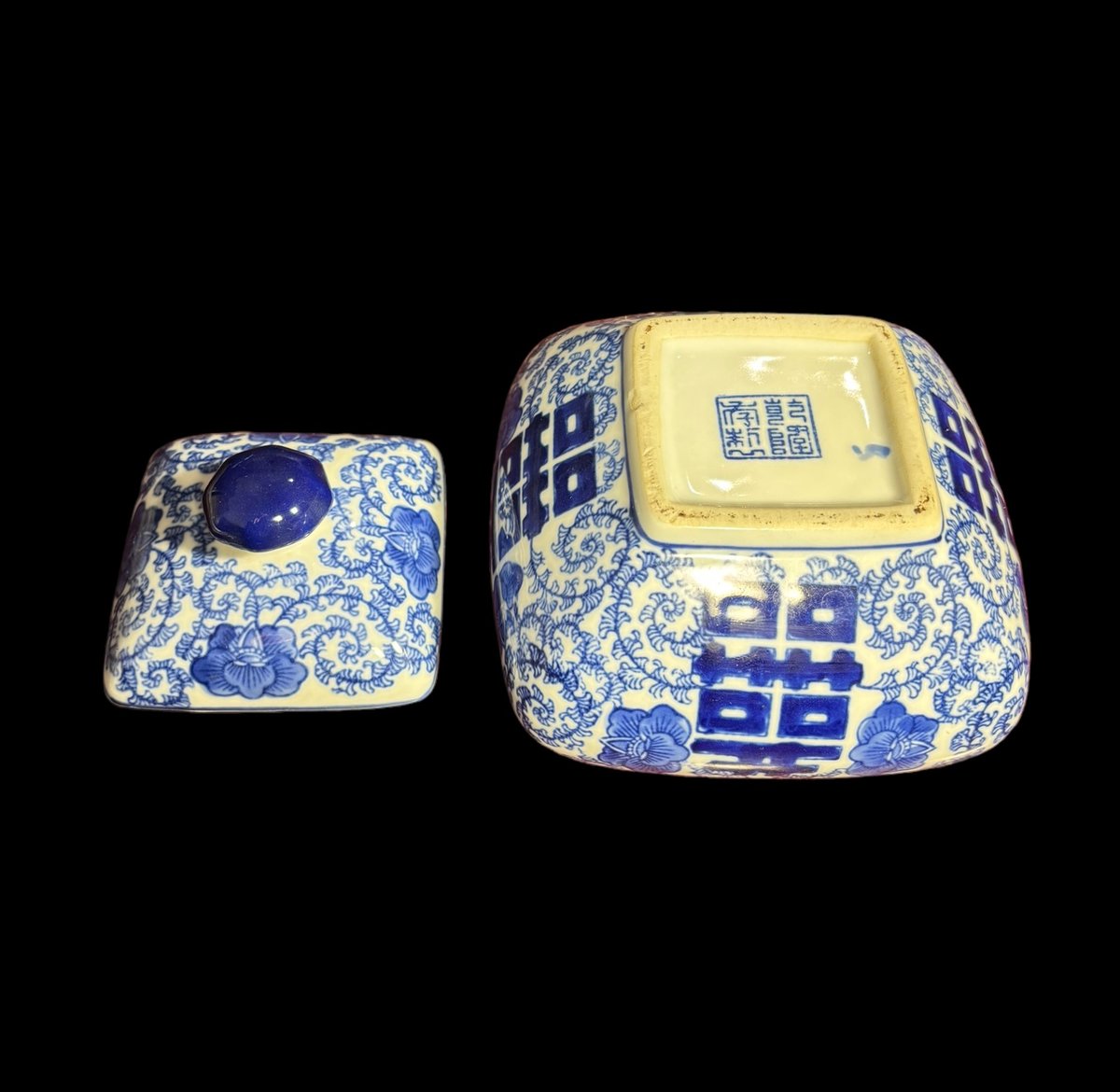 小壺 染付 蓋付き 小物入れ 中国雑貨 壺 インテリア 陶器 骨董品