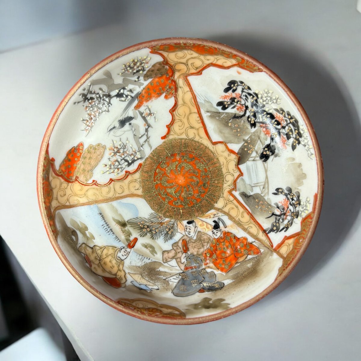 希少!!】九谷造 色絵 豆皿 金彩 [松竹梅鳥文風景窓絵 粉彩人物絵] 小皿