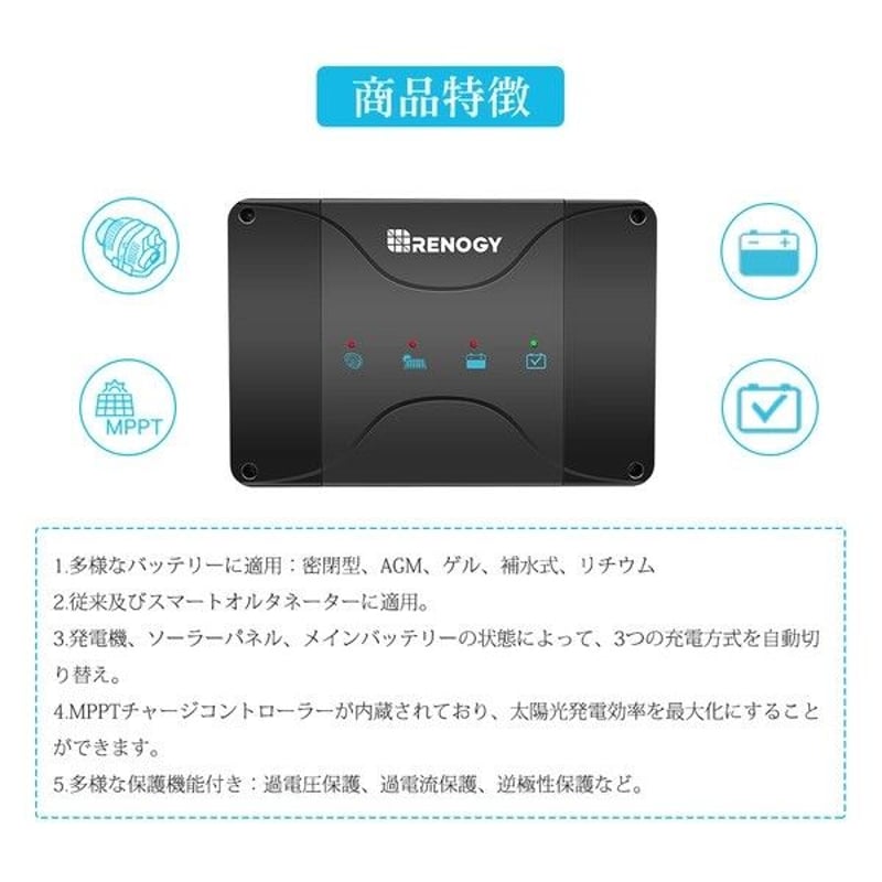 RENOGY》DCCシリーズ 走行充電器12V 30A MPPTチャージコントローラー