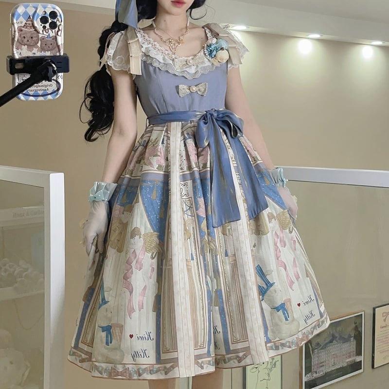 Rabbit＆Angel エンジェルスリーブジャンパースカート サックス