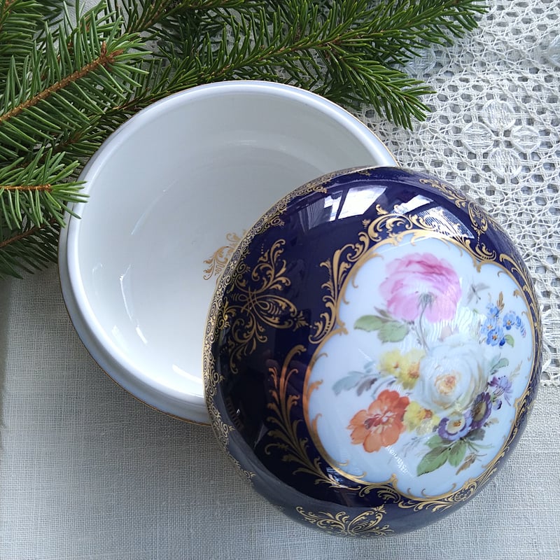 1924年以前Meissenマイセンコバルト/金彩/ドイツフラワーのボンボ