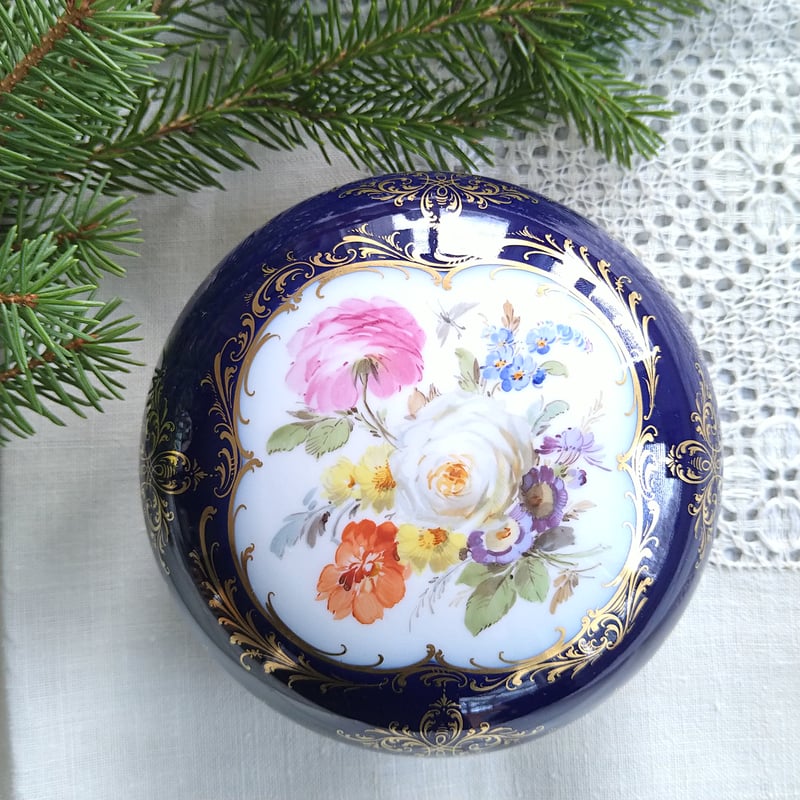 1924年以前Meissenマイセンコバルト/金彩/ドイツフラワーのボンボ