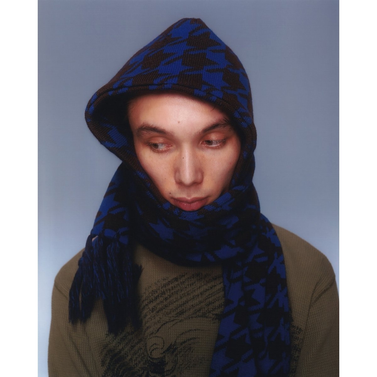 BoTT / HOUNDSTOOTH HOODED SCARF / BROWN | Sopho