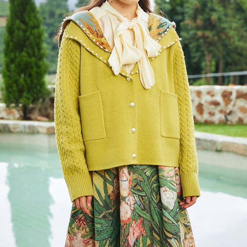 ゴッホ 花瓶の向日葵 セーラーニットカーディガン 美術作品シリーズ