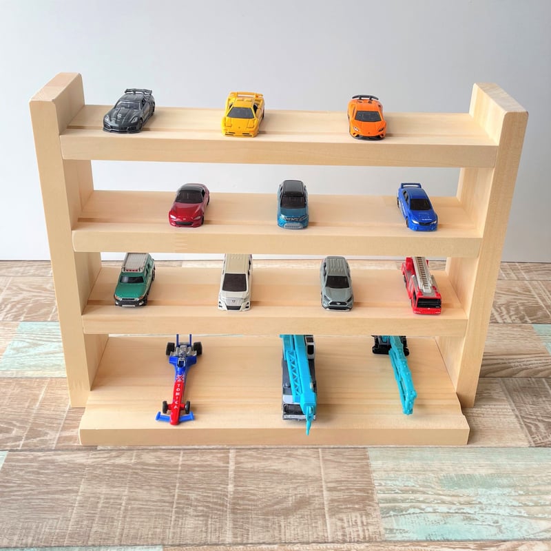 卓上4段 ミニカー棚 ナチュラル【シンプル溝ありタイプ】【2026年3月