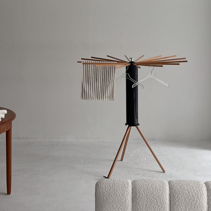 laundry-03010 Wood × Black フォールディング スタンドハンガーラック