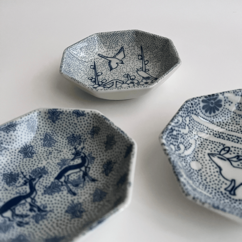 印判手 八角豆皿〔 梅に鶯〕 | HOOTON