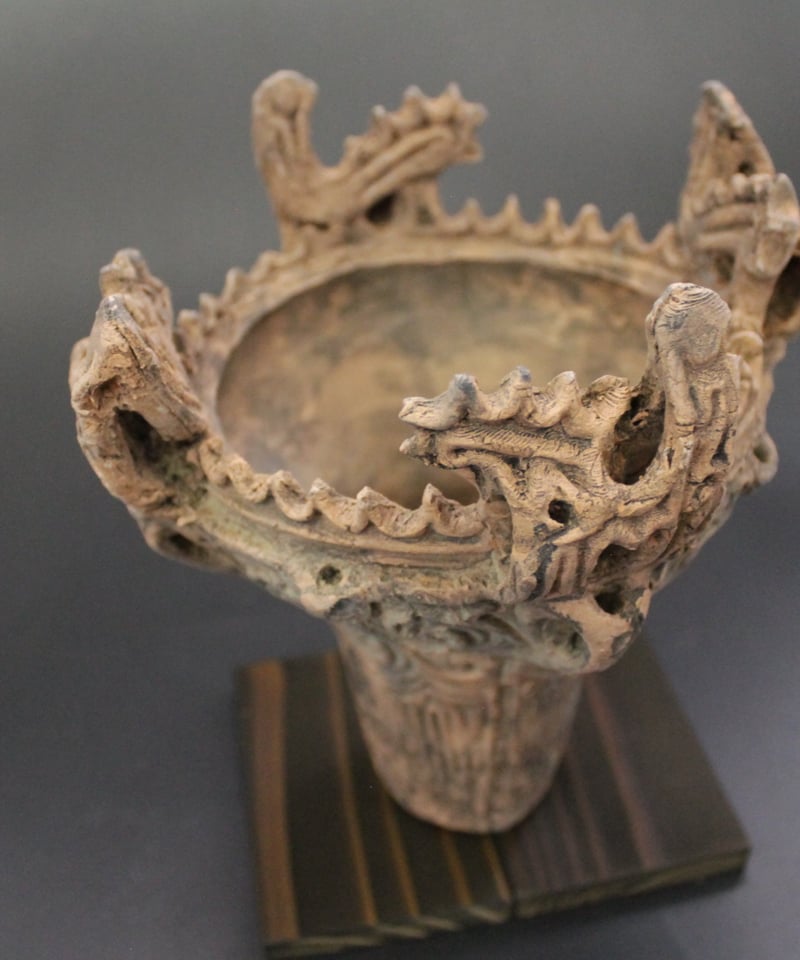 国宝笹山遺跡・火焔型土器レプリカ27cmO型中鉄製ろうそく立て・和