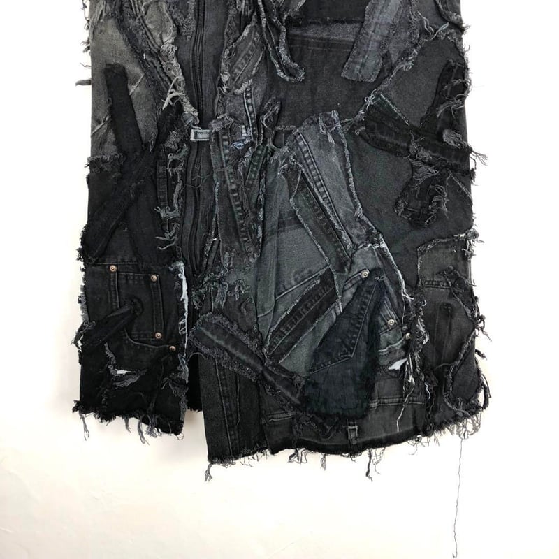 リメイク ブラックデニム スカート リーバイス 革タグ 再構築 パッチ