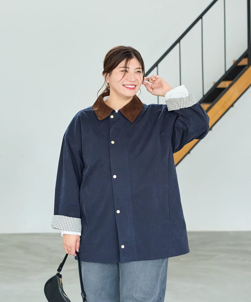 Laveange】ステンカラーコート | ネイビー | MI AND MOU