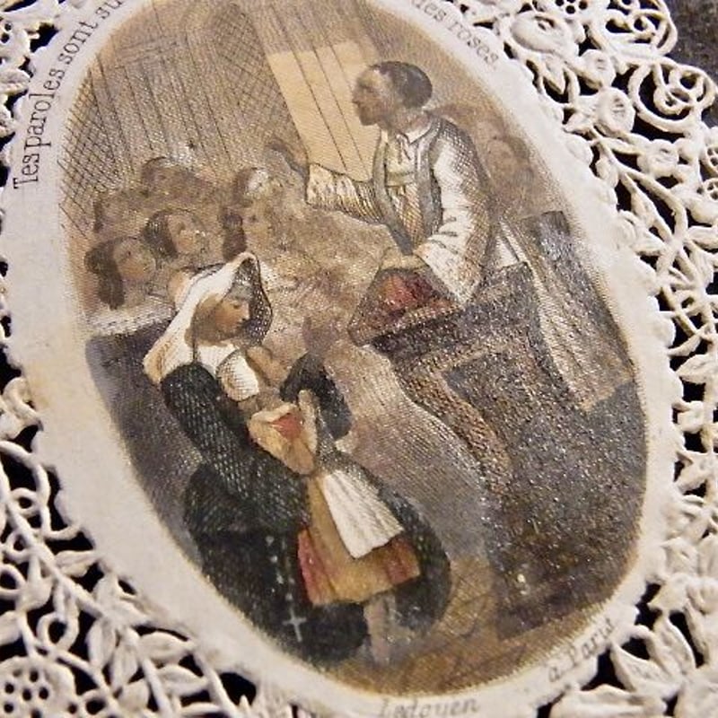 フランス アンティーク 初聖体を受ける子供と神父 カニヴェ ホーリー