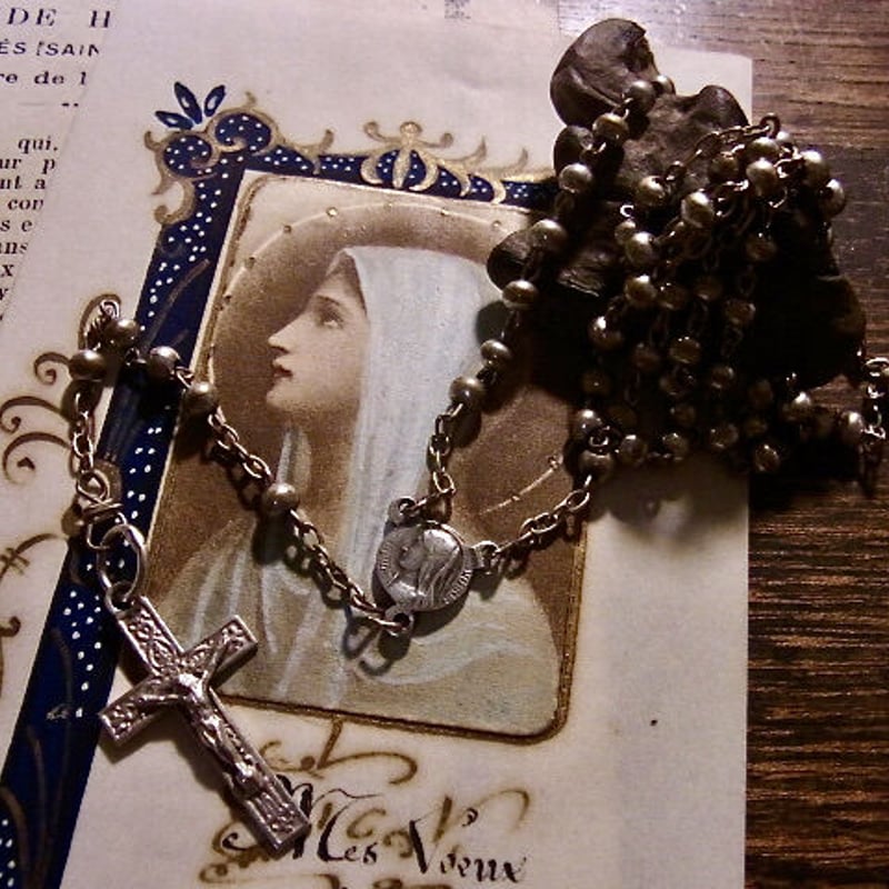 フランス アンティーク メタル ロザリオ 聖母マリア メダイ | café au