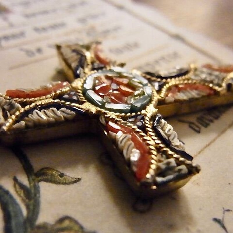 イタリア アンティーク マイクロモザイク クロス 十字架 ガラス細工