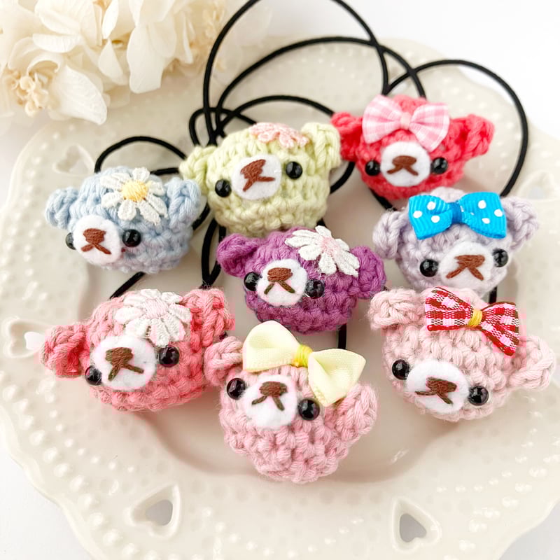 くまの編みぐるみヘアゴム | ハンドメイド雑貨店 ゆめばこ
