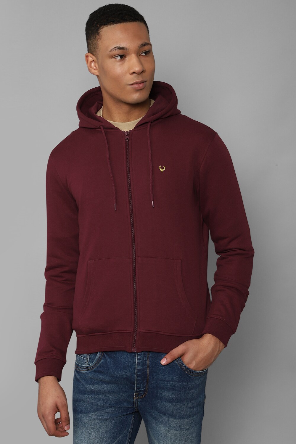 Buy Men Maroon Hooded Neck Full Sleeves Casual Sweatshirt Online