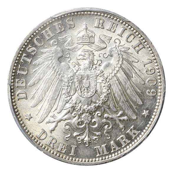 ドイツ プロイセン ヴィルヘルム2世 (1888-1918) 3マルク銀貨 1909A KM