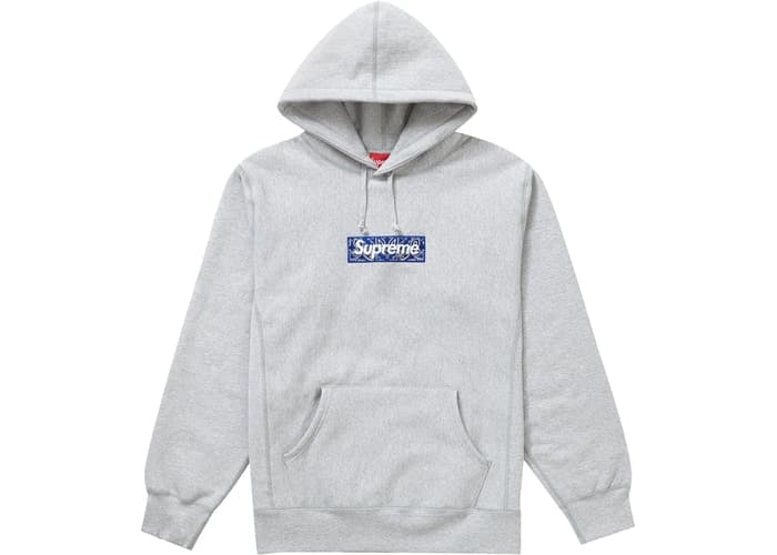 Supreme Bandana Box Logo Hooded Sweatshirt Heather Grey