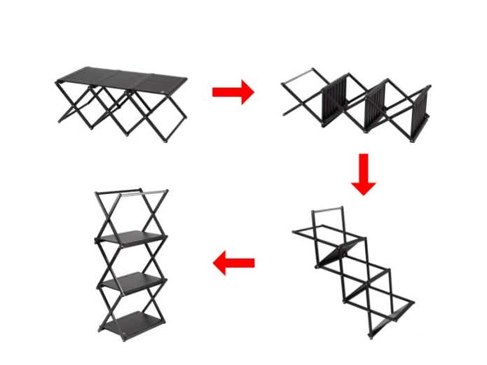 二刀流で使える】“DOD”からテーブルにも3段ラックにもなる「タナカ
