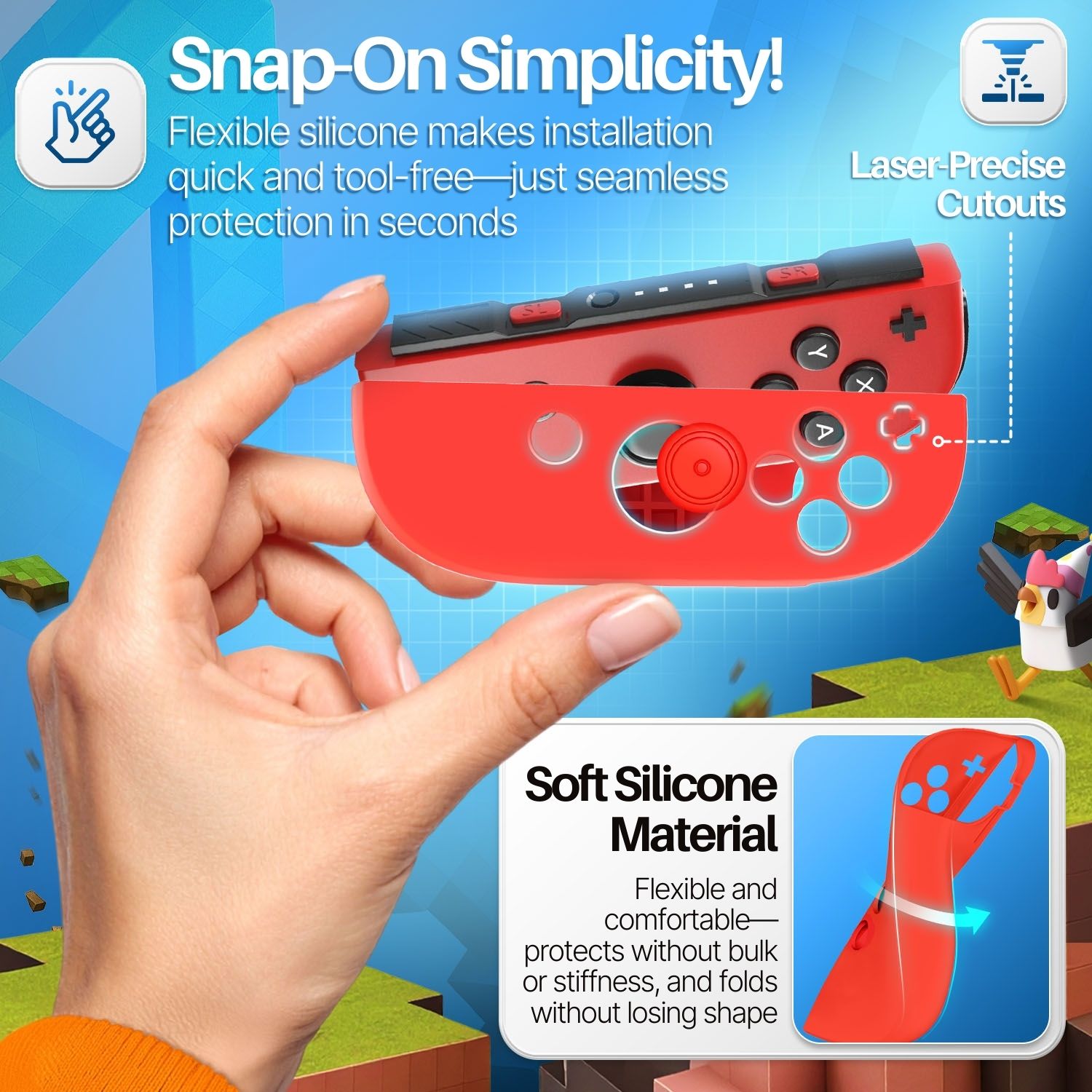 Silicone Joy Con Case for Nintendo Switch & Switch Oled (Neon Blue