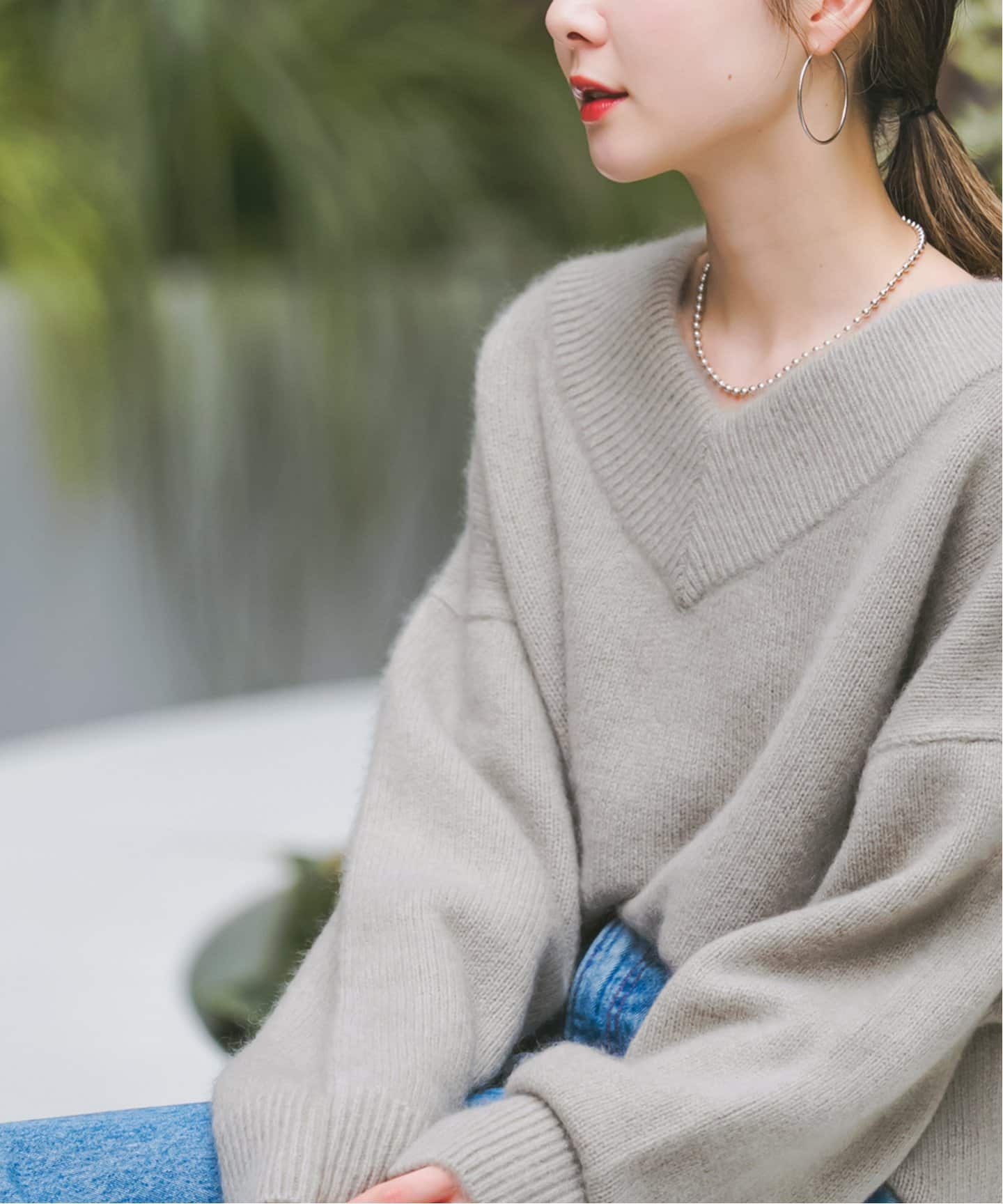 追加》YAK/ヤク ワイドVネックニット 3（ニット／セーター）｜NOBLE