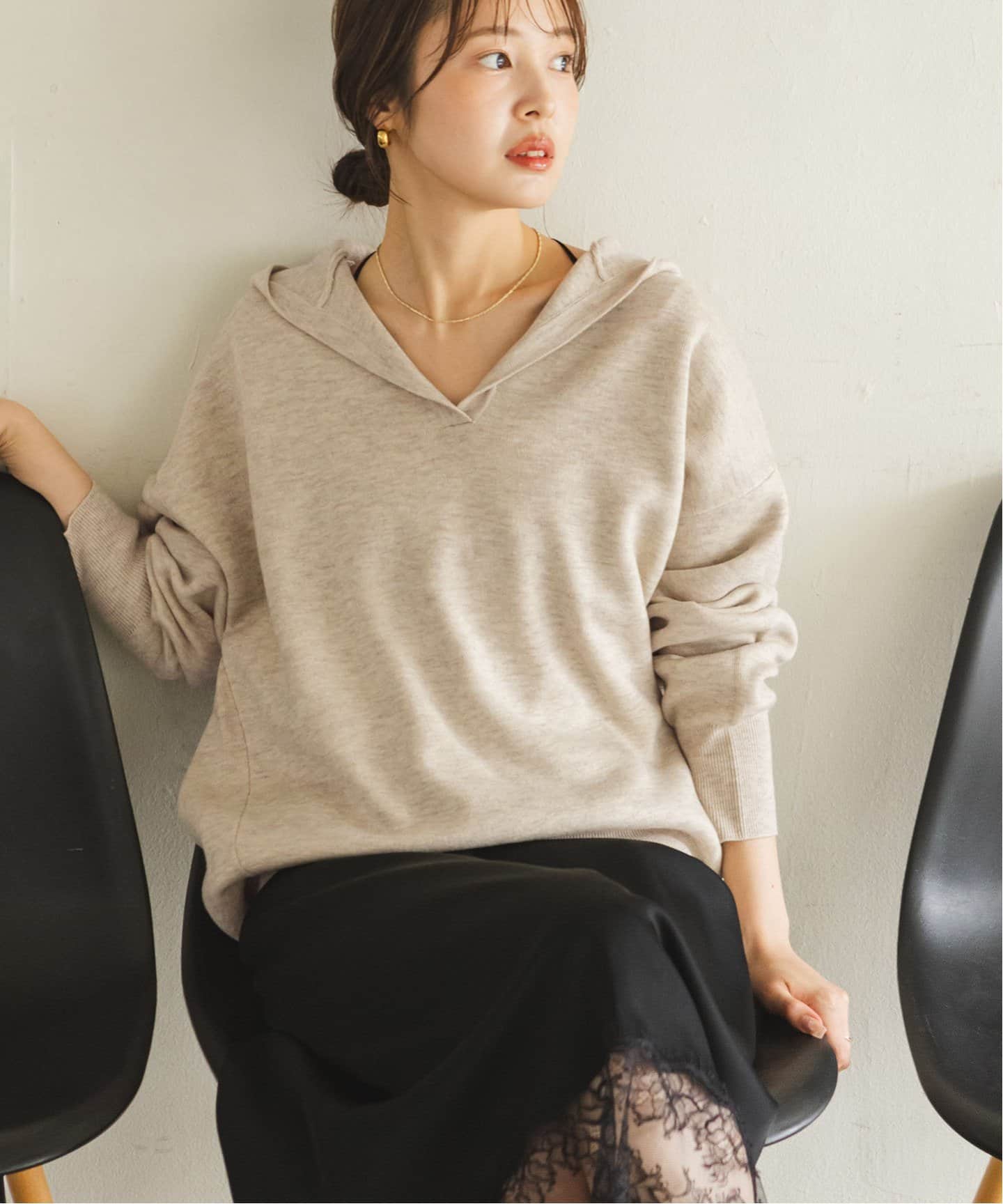 追加》接結タック編みフードプルオーバー2（ニット／セーター）｜NOBLE