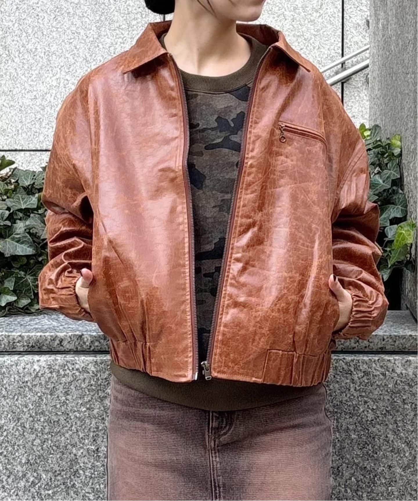 フェイクレザージップブルゾン（レザージャケット）｜Oriens JOURNAL