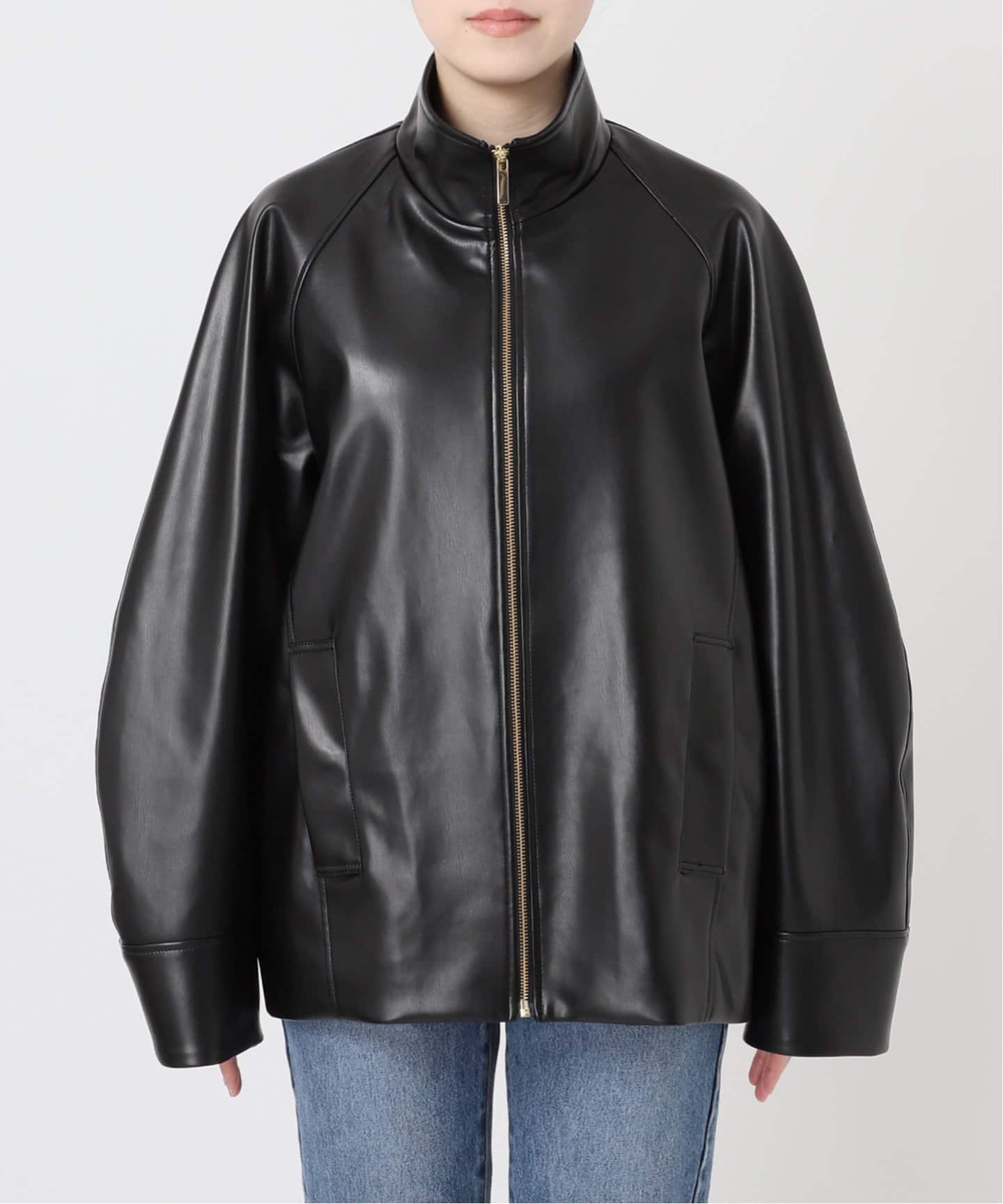 フェイクレザースタンドカラーコクーンブルゾン（その他ブルゾン