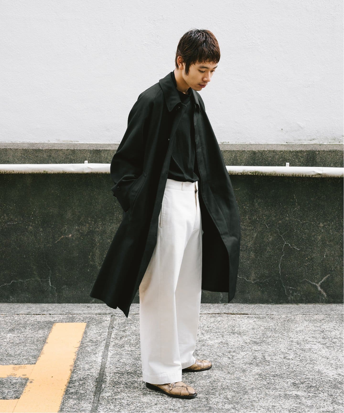 LE / エルイー】ウール バルカラー コート（ステンカラーコート）｜L