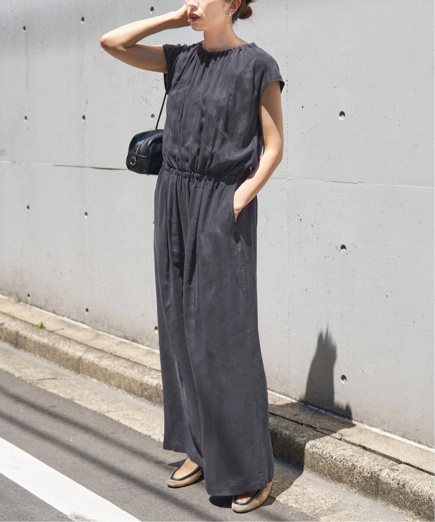 追加》キュプラギャザーネックオールインワン（つなぎ／オールインワン