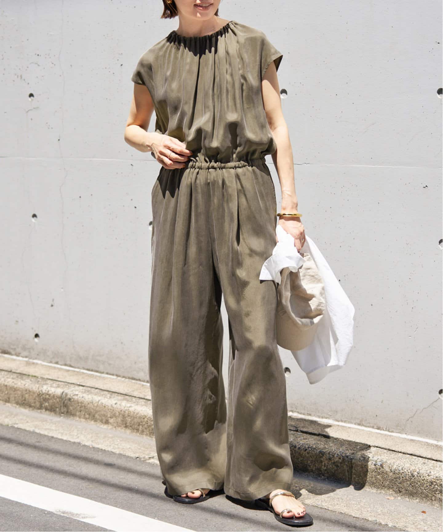 追加》キュプラギャザーネックオールインワン（つなぎ／オールインワン