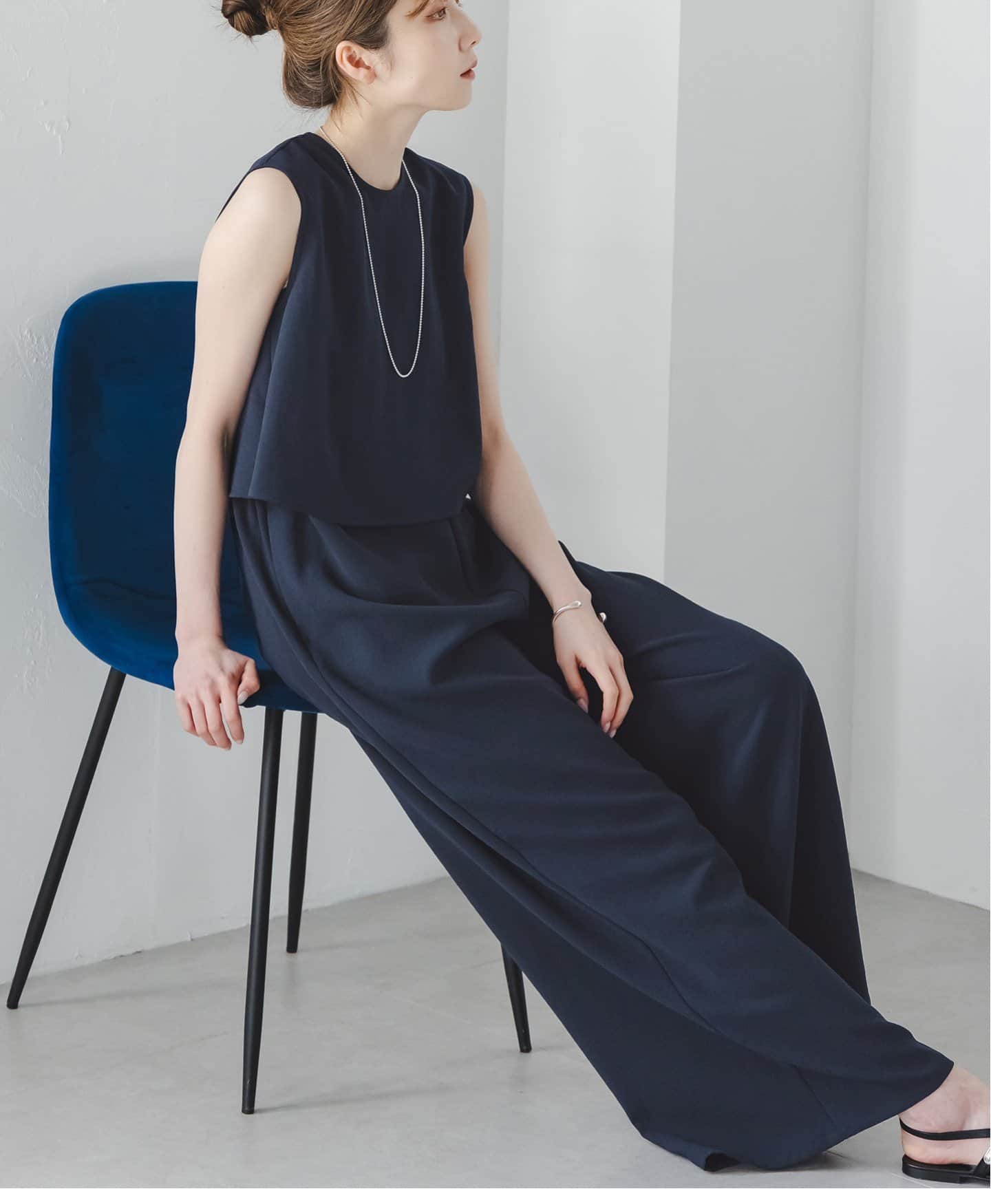 追加》ダブルクレープスリーブレスオールインワン3（つなぎ