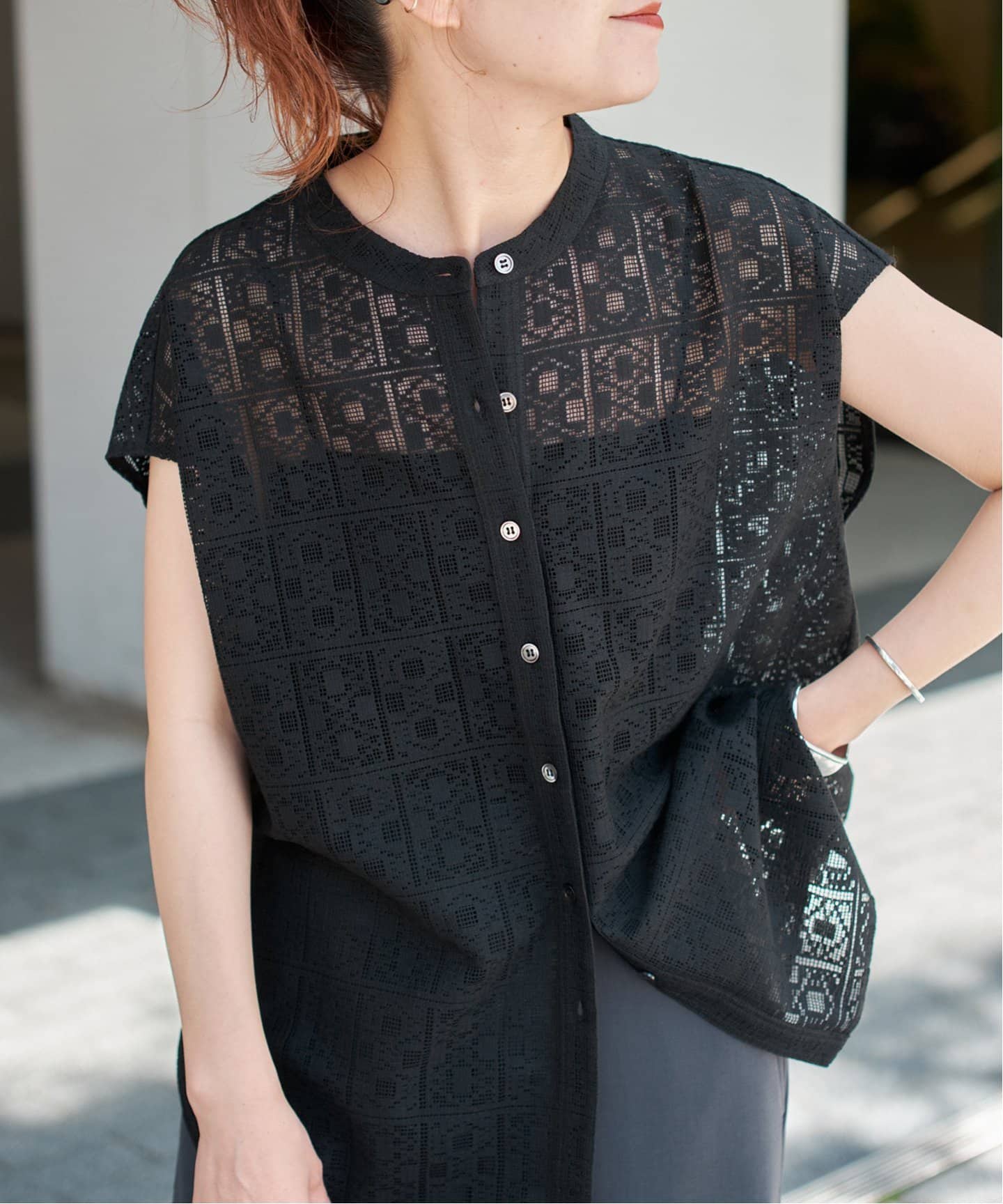 WEB限定 / 追加3》PEレースフレンチスリーブシャツ（シャツ／ブラウス