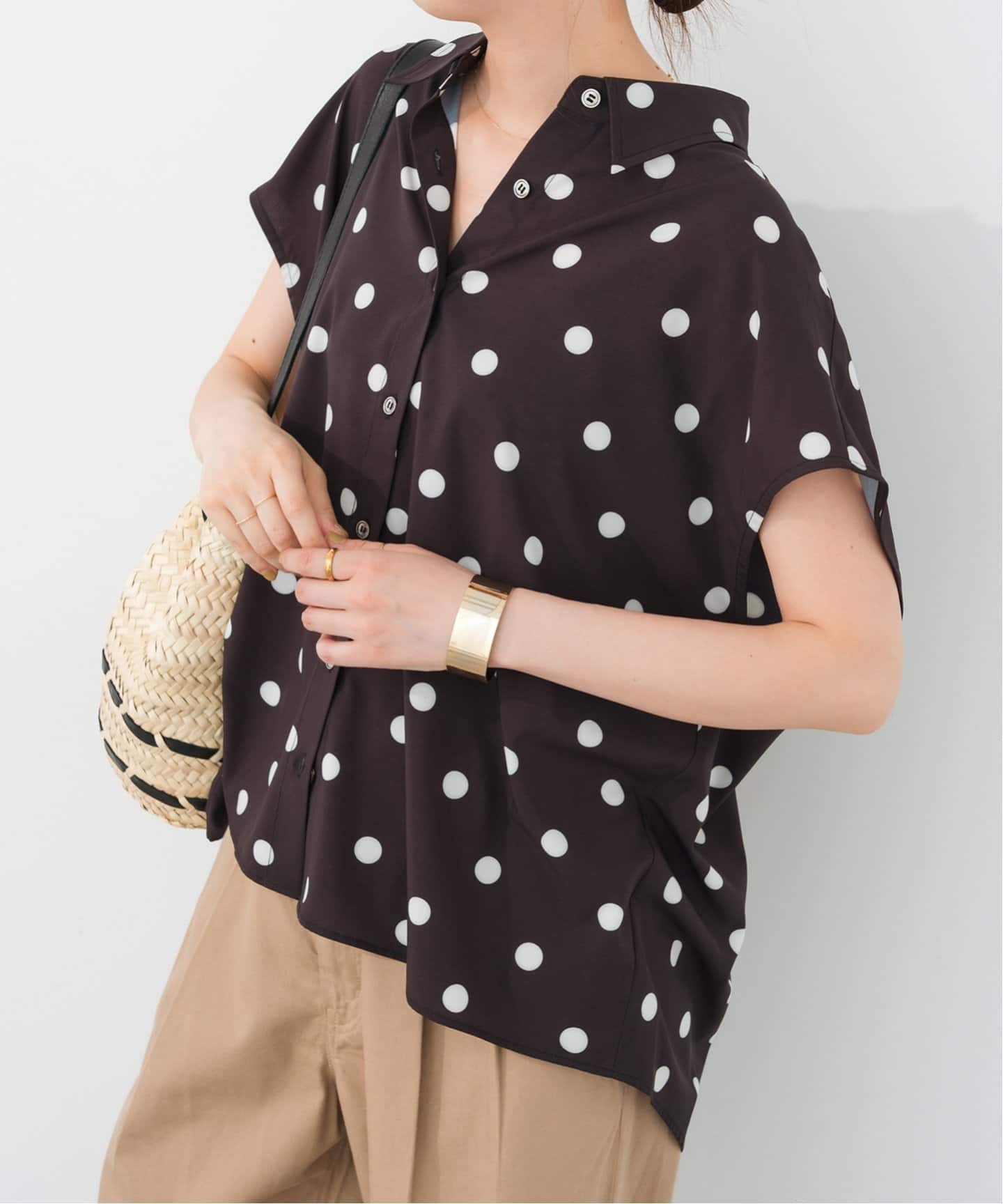WEB限定3追加》ドットフレンチスリーブシャツ（シャツ／ブラウス