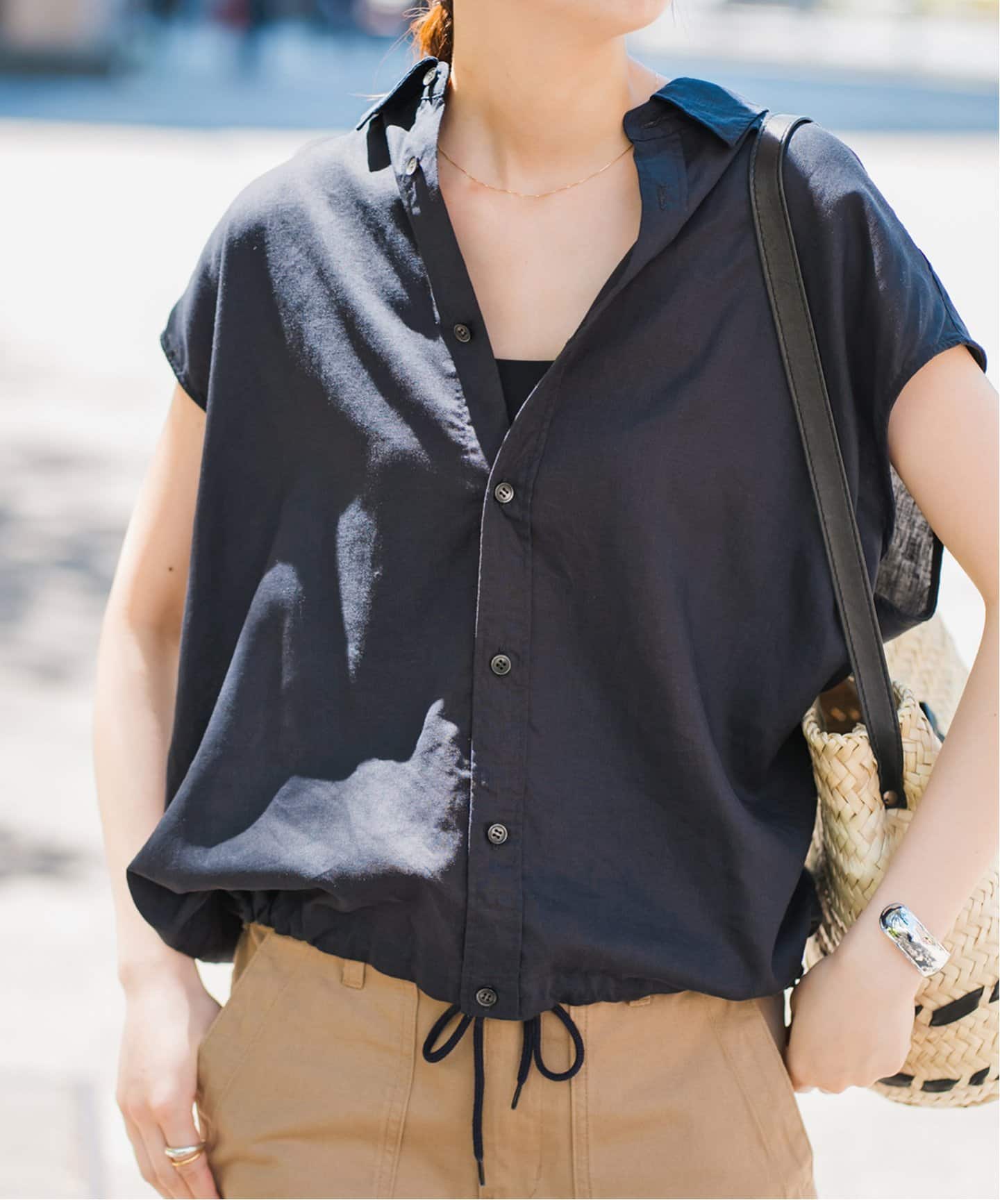 リネンブレンドフレンチヘムギャザーシャツ（シャツ／ブラウス