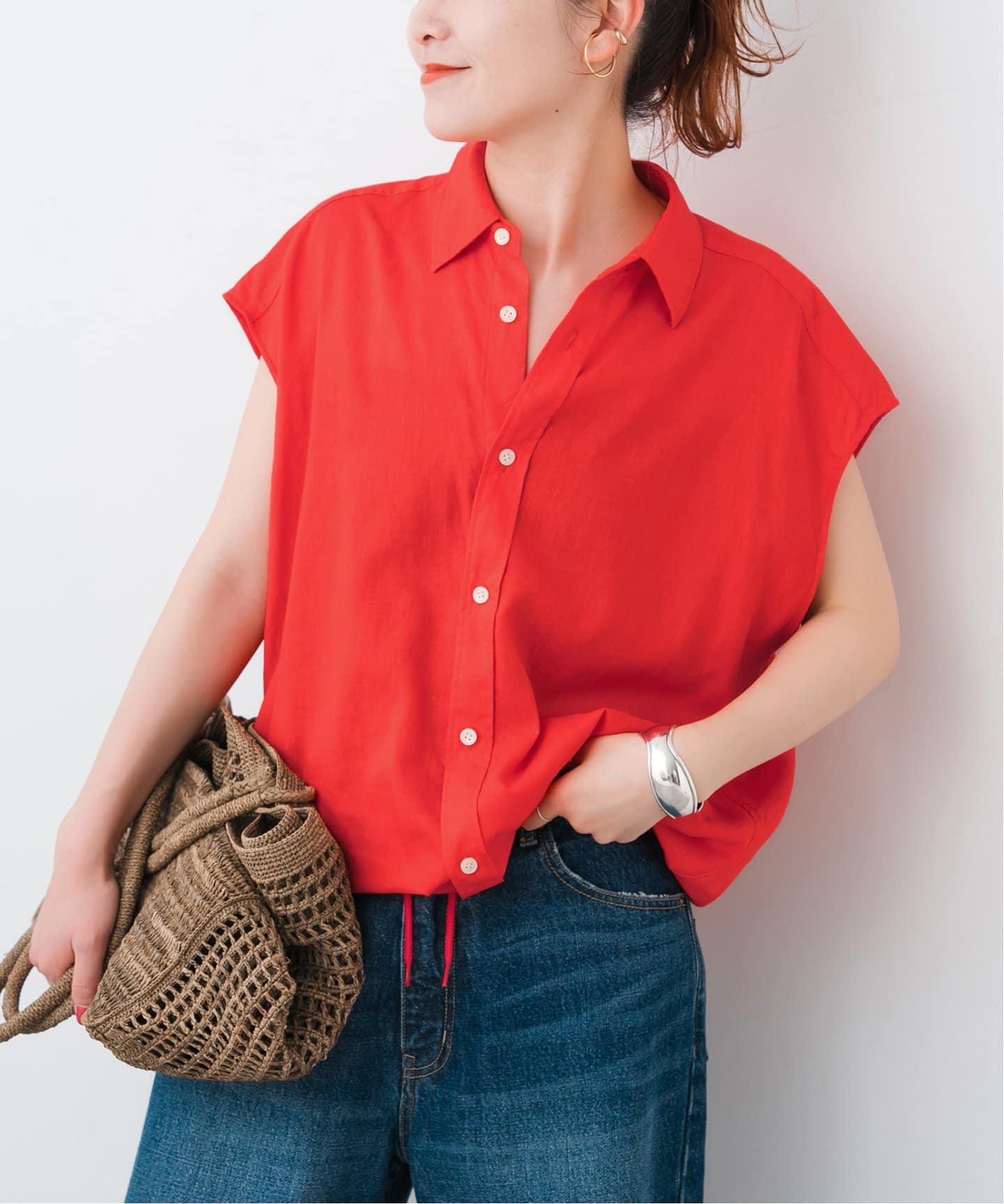 リネンブレンドフレンチヘムギャザーシャツ（シャツ／ブラウス