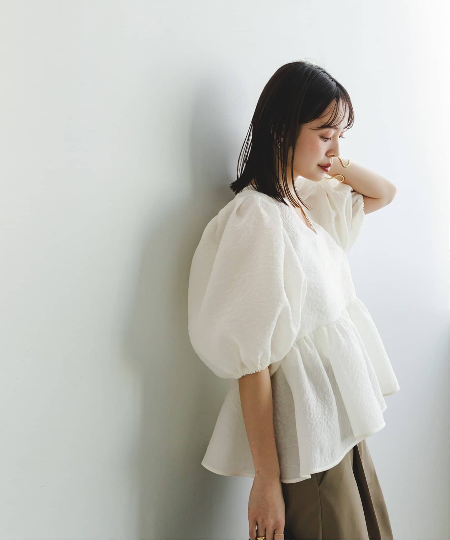 追加》【洗える】シアーノイズジャガードブラウス（シャツ／ブラウス