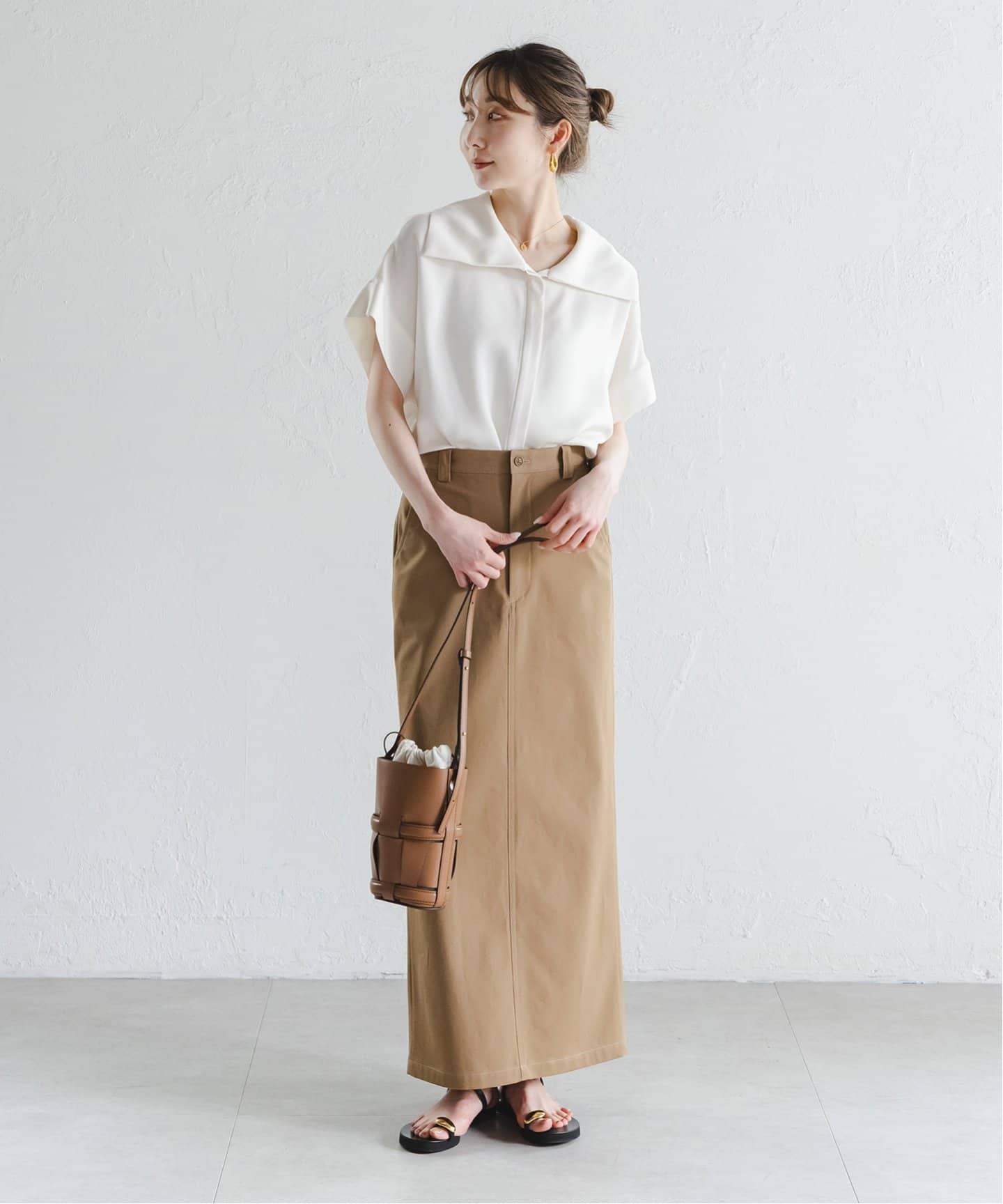 追加》【洗える】2WAYワイドカラーキュプラブラウス（シャツ／ブラウス