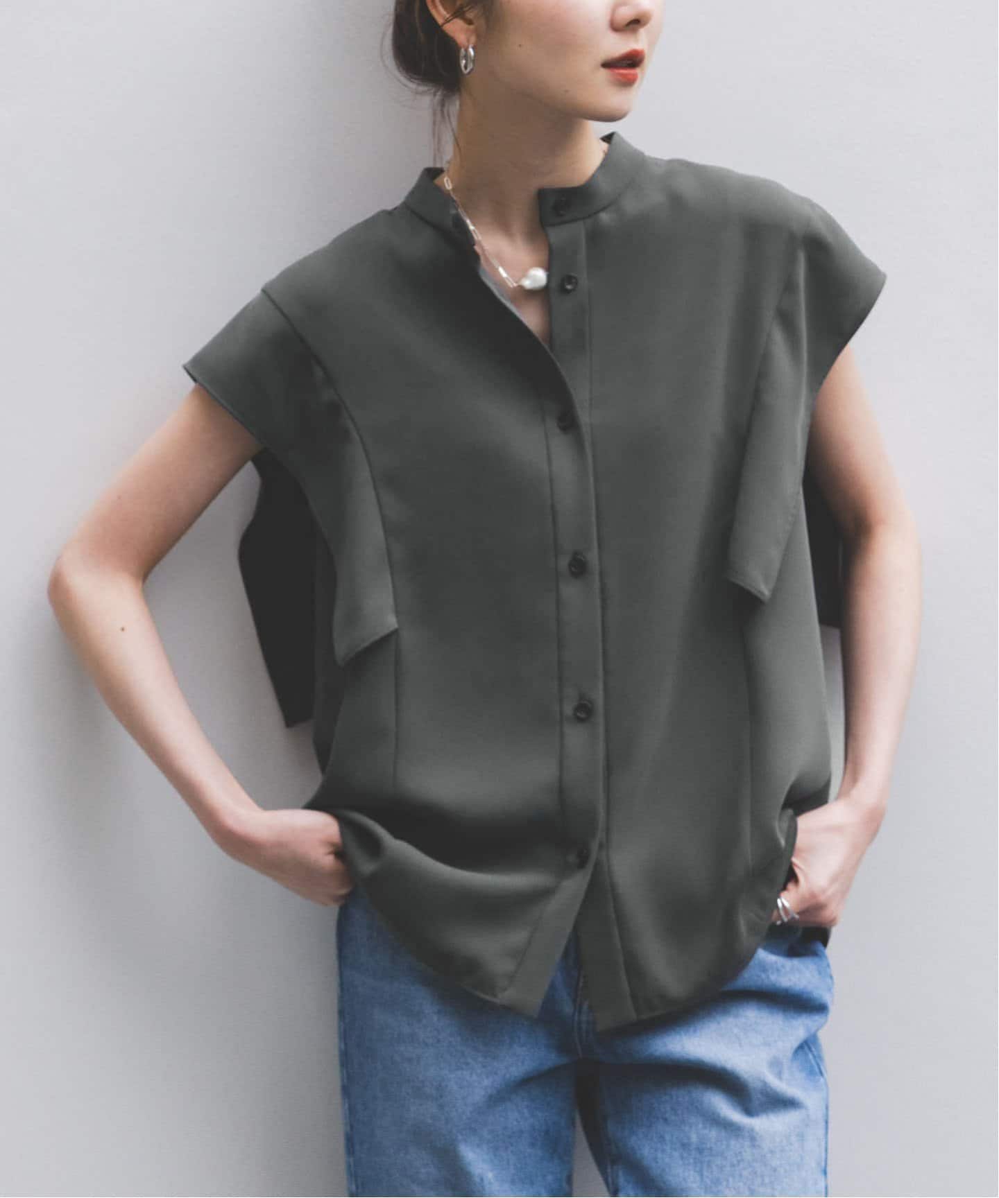 WEB限定追加》【洗える】スクエアースリーブフロントオープンブラウス2