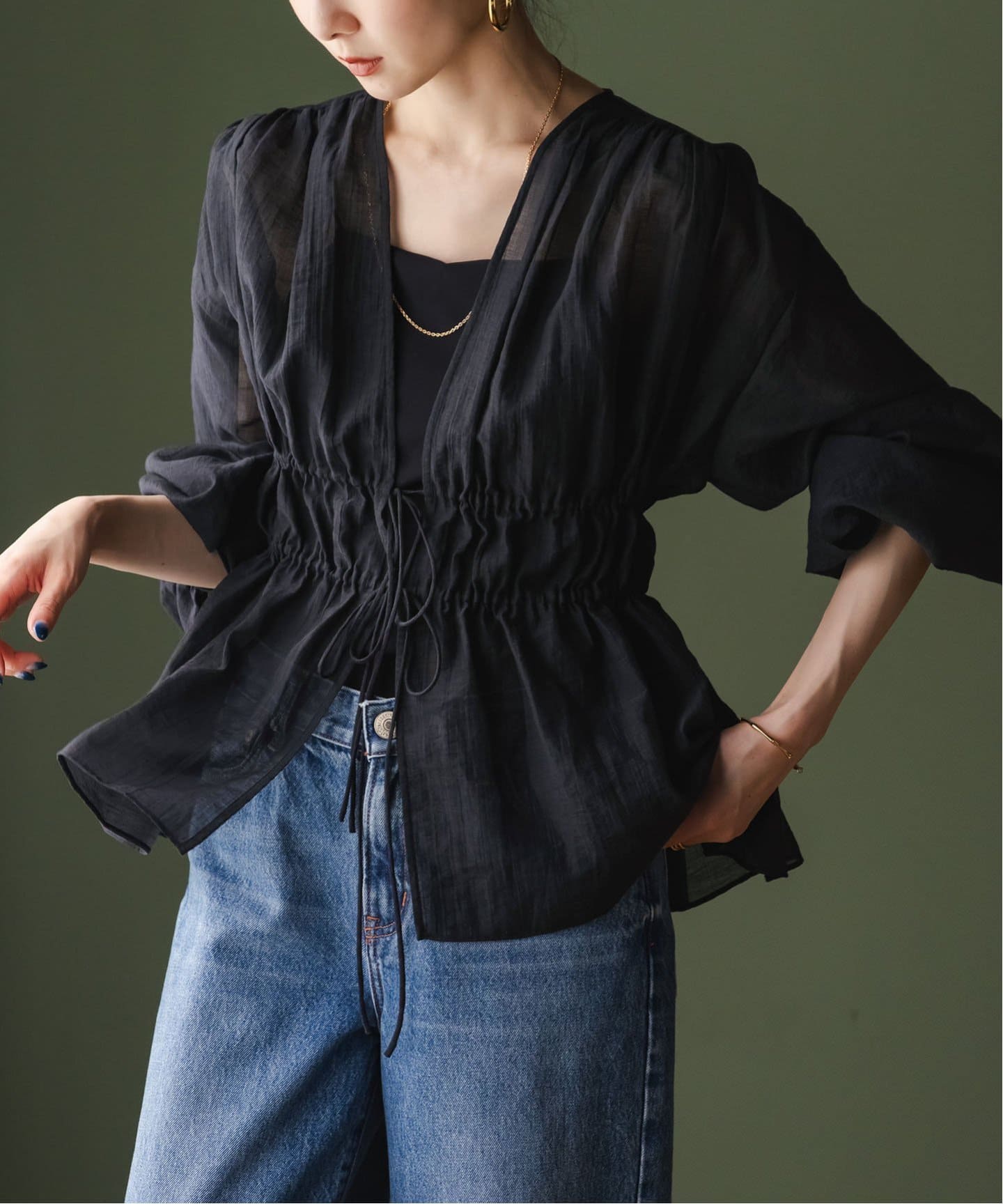 追加》【洗える】シアー楊柳ギャザーブラウス 2（シャツ／ブラウス