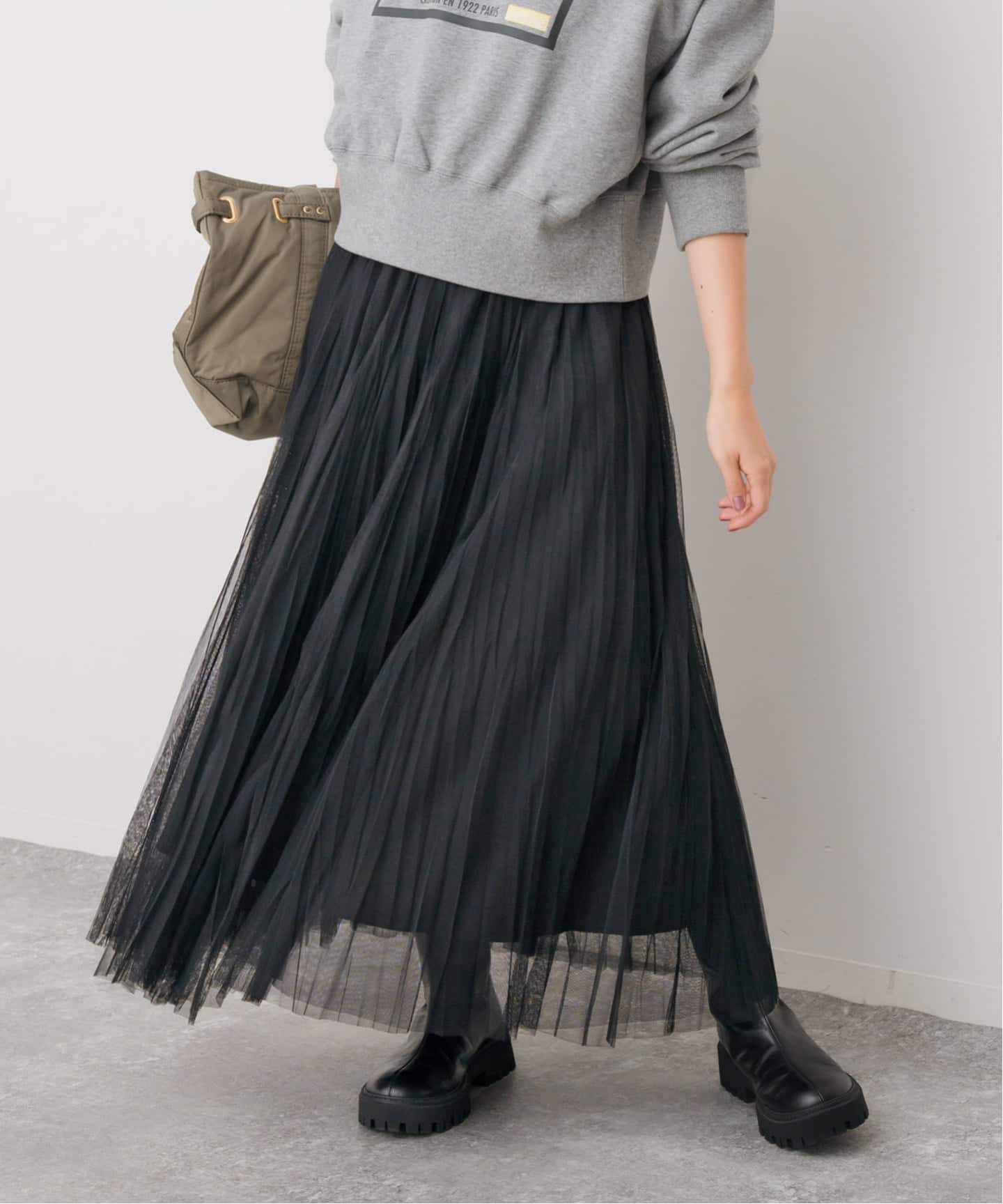 ランダムチュールプリーツスカート（ロング・マキシ丈スカート