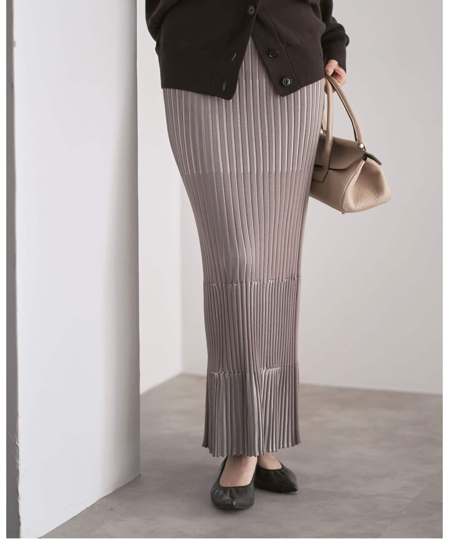 追加》【洗える】ランダムバイカラーリブニットスカート（ロング