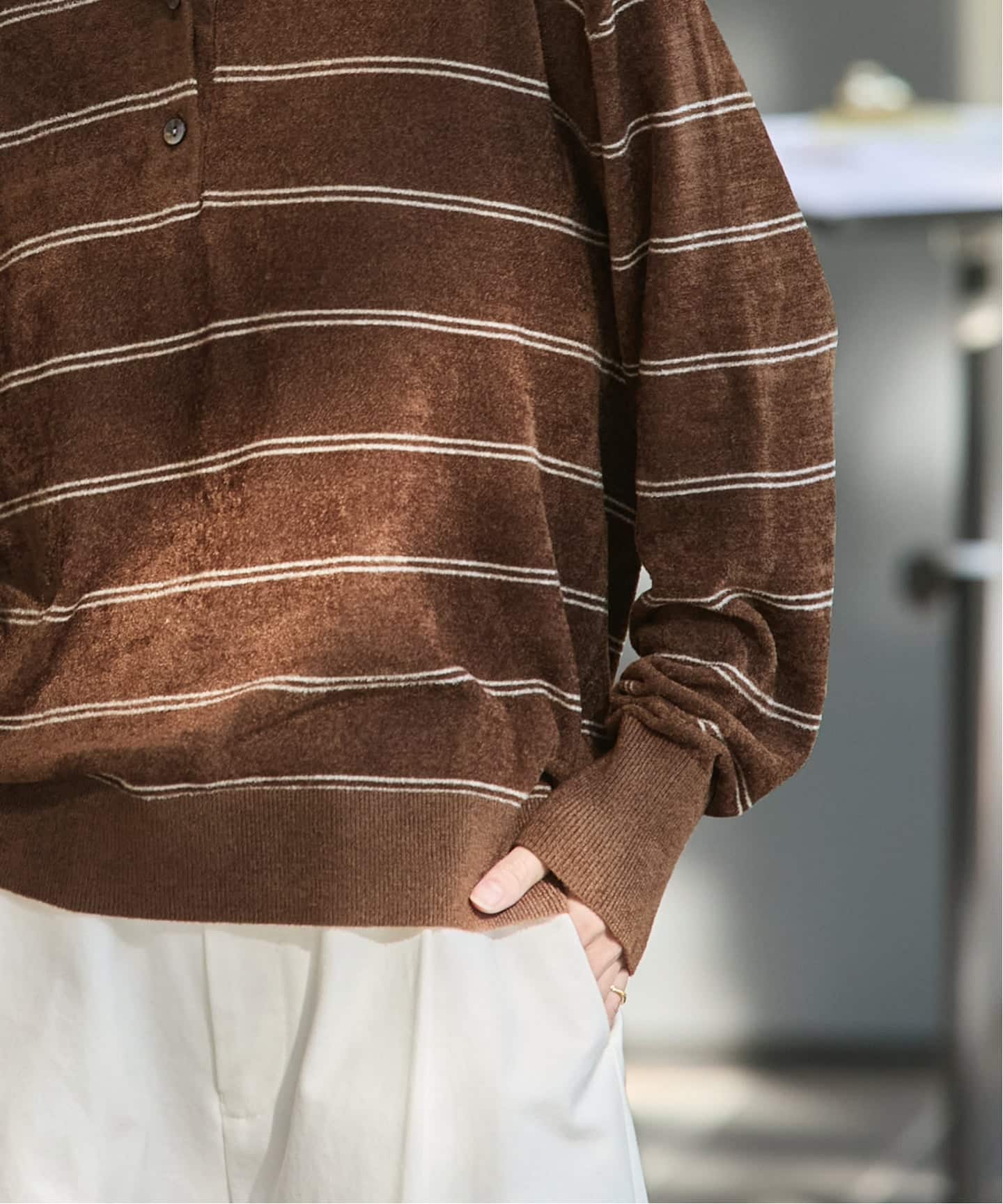 ベロアニットロングスリーブポロシャツ（ニット／セーター）｜JOURNAL