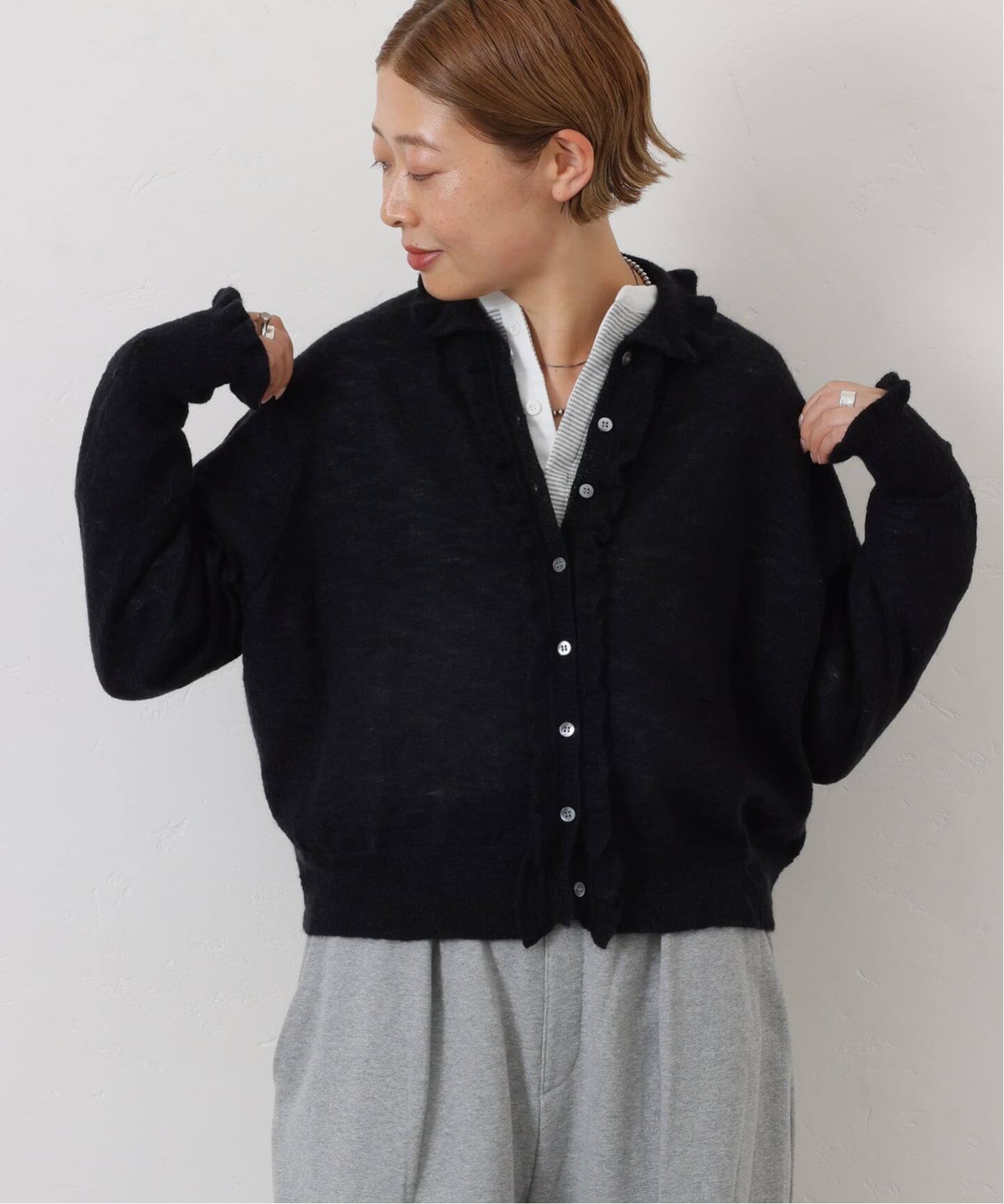 モヘヤMIX フリルカラーカーディガン（カーディガン）｜journal