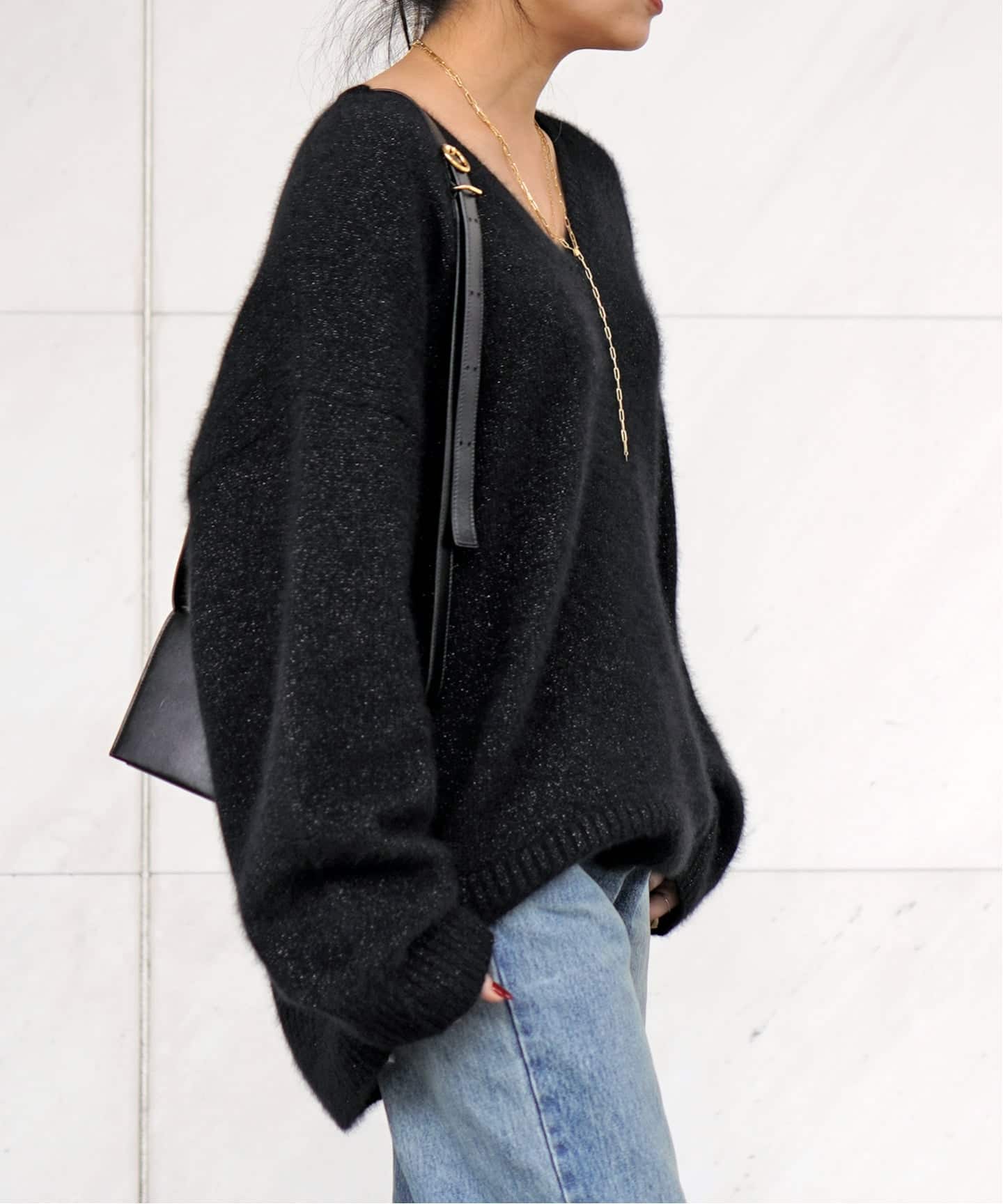 フォックスブレンドラメVネックプルオーバー（ニット／セーター）｜AP