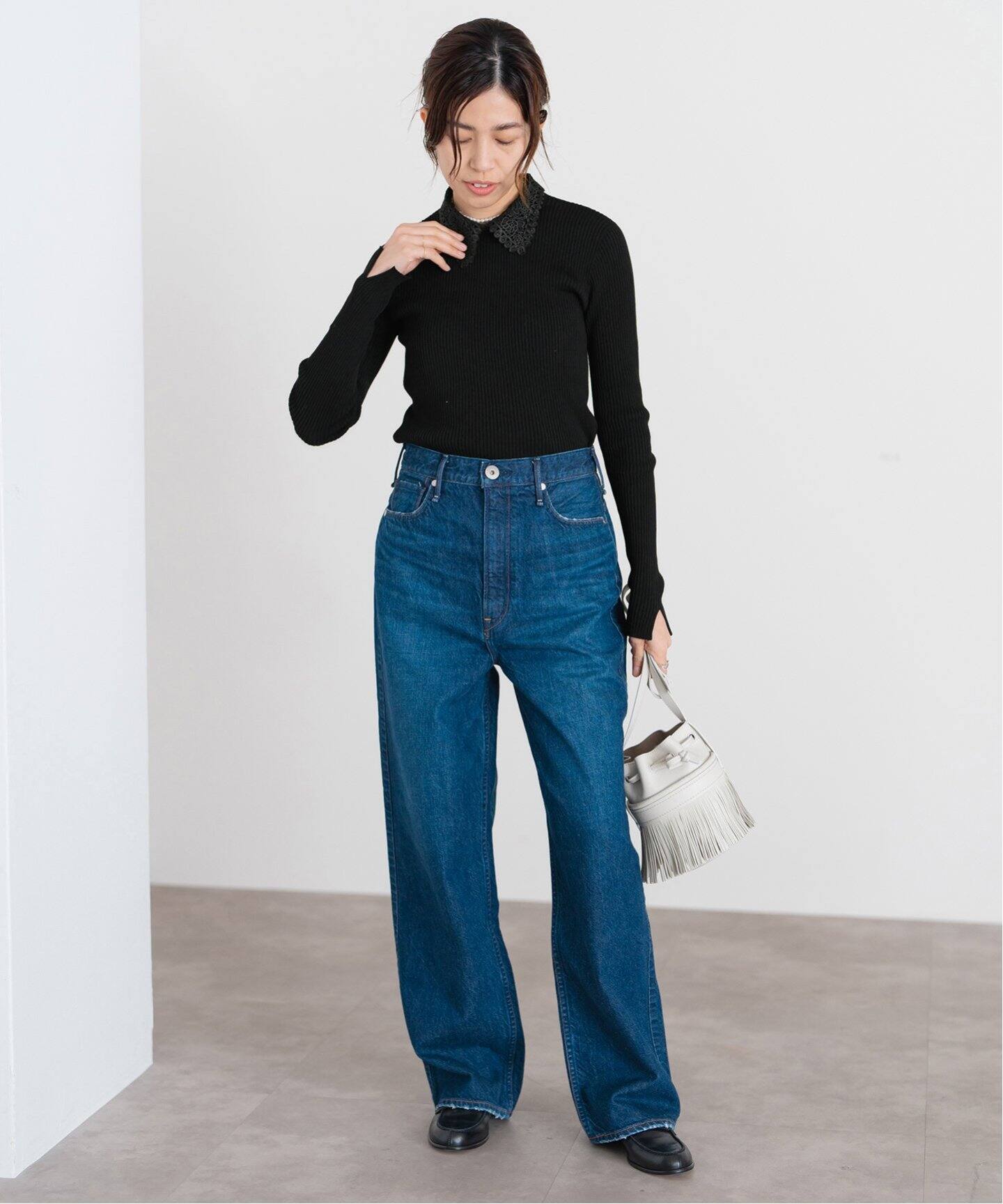 レース襟ホールガーメント リブプルオーバー（ニット／セーター